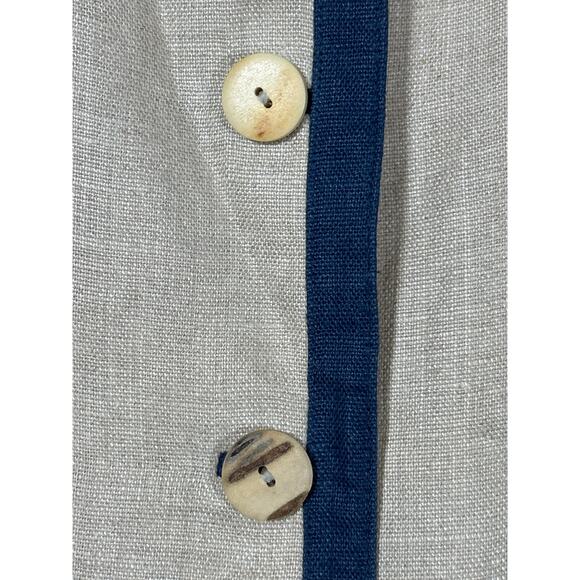 Natural Ecology Symbols Linen Blazer XL Tan Navy Blue Trm Lagenlook Rehli Tracht - Picture 5 of 16